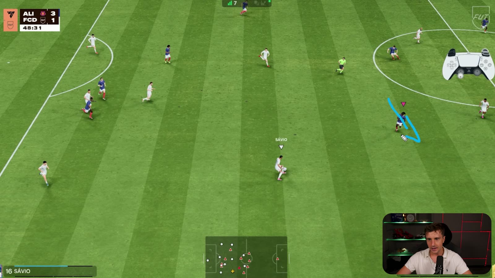 Doskok pod kątem w EA FC 27, narysowany łuk drogi pomocnika